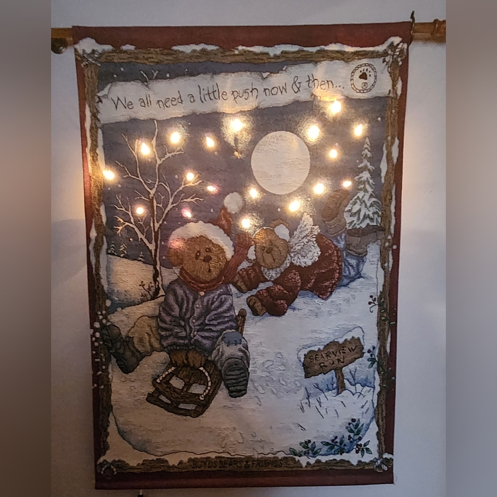 Boyds Bear Winter Themed Tapestry with Lights